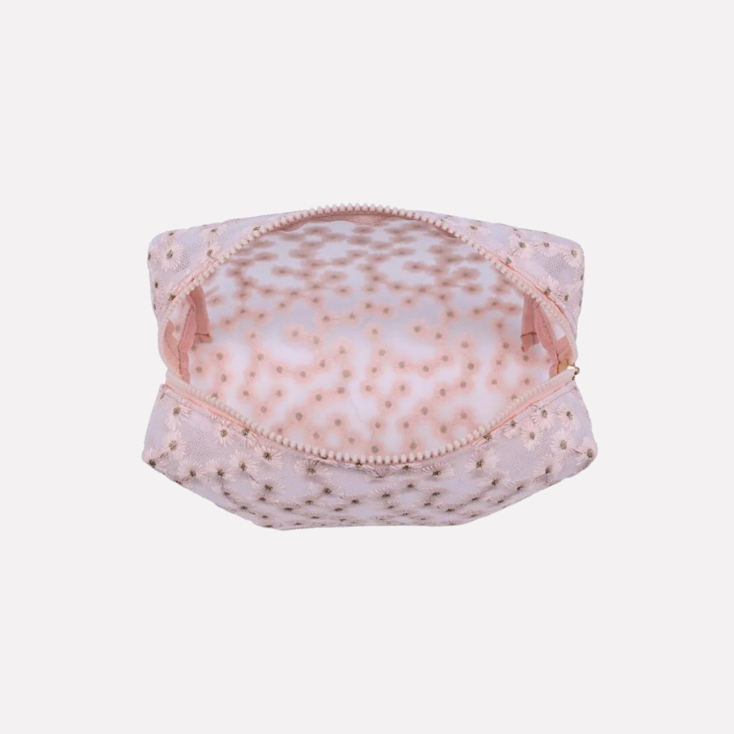 Floral Pattern Mesh Daisy Chain Cosmetic & Travel Organizer Pouch Bag - Pink