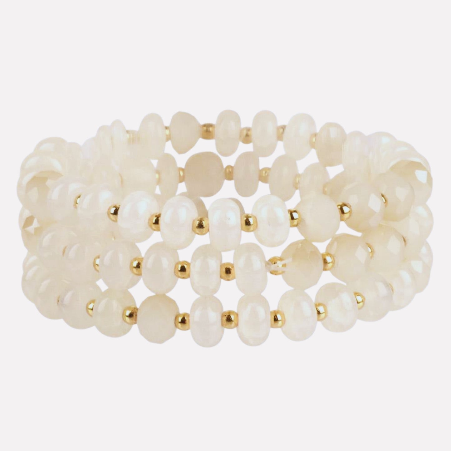 Marble Glass Bead Multi Stackable Elastic Bracelet - Gold/Beige
