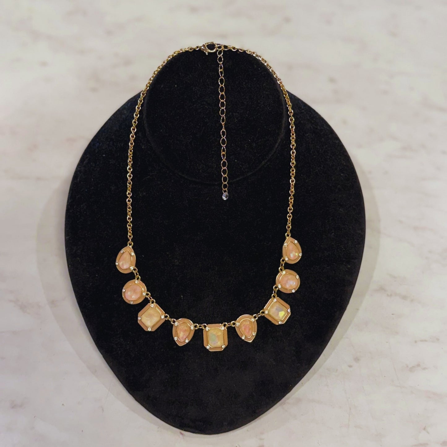 Teardrop Round Crystal Link Necklace - Peach