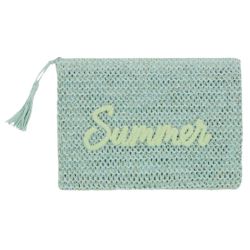 Woven Straw Pouch with Summer Embroidered
