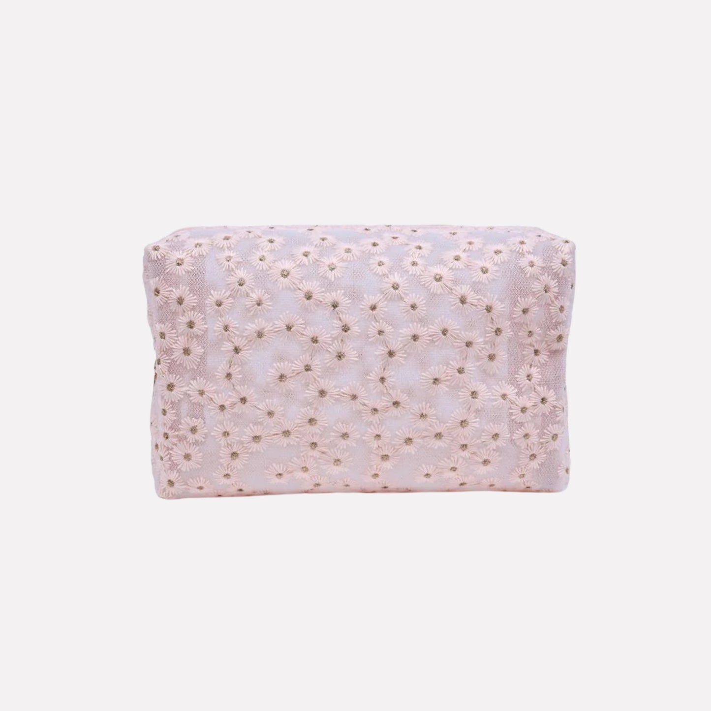 Floral Pattern Mesh Daisy Chain Cosmetic & Travel Organizer Pouch Bag - Pink
