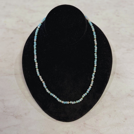 Make a wish Small Bead Necklace - Blue/White