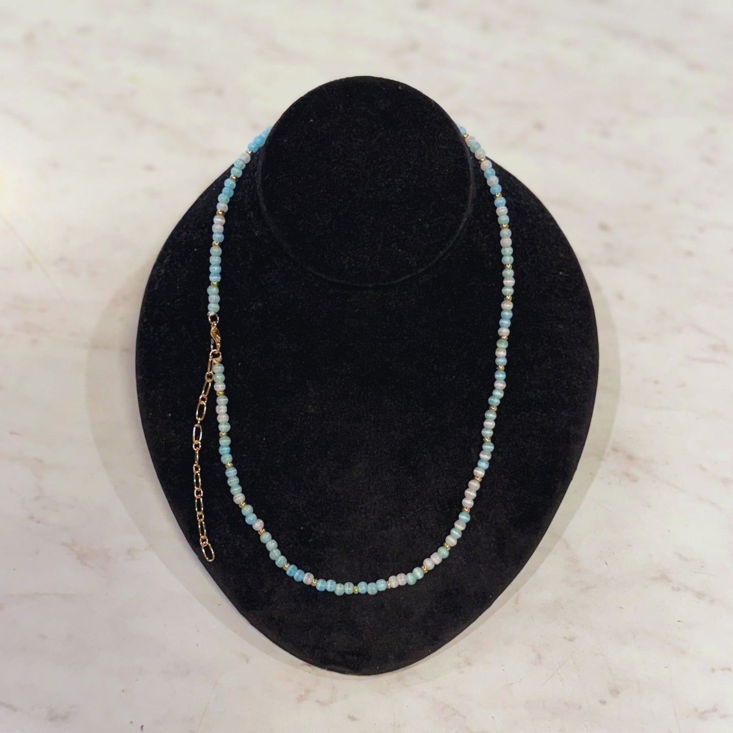 Make a wish Small Bead Necklace - Blue/White