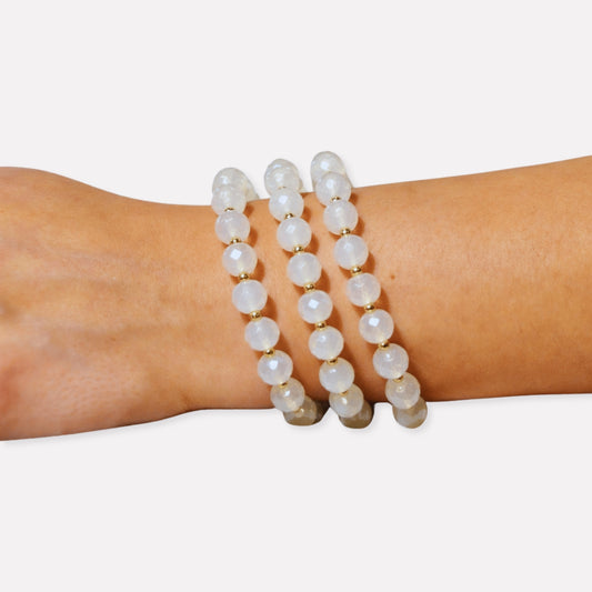 Marble Glass Bead Multi Stackable Elastic Bracelet - Gold/Beige