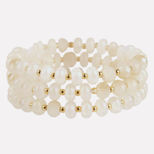 Marble Glass Bead Multi Stackable Elastic Bracelet - Gold/Beige