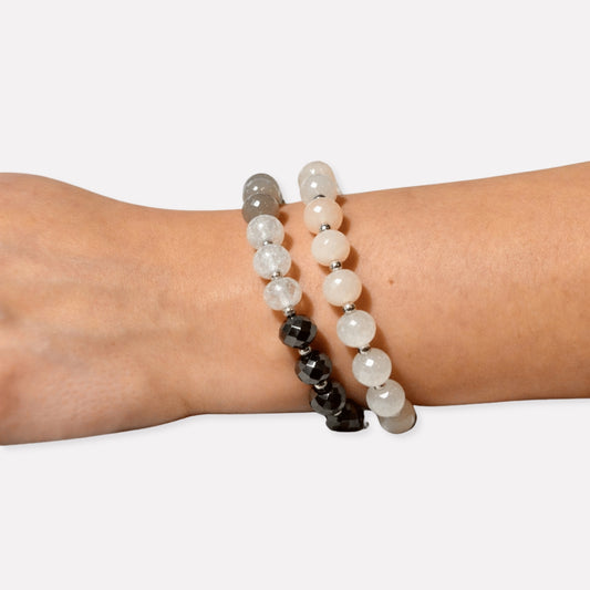 Natural Stone Beaded Stretch Multi Bracelet Set - Gray