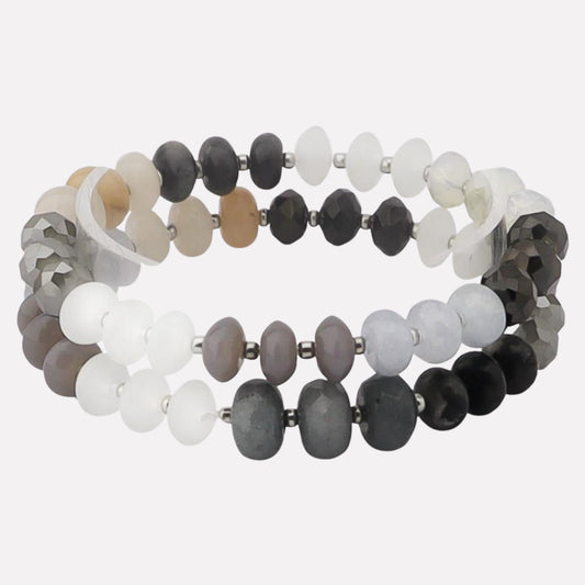 Natural Stone Beaded Stretch Multi Bracelet Set - Gray