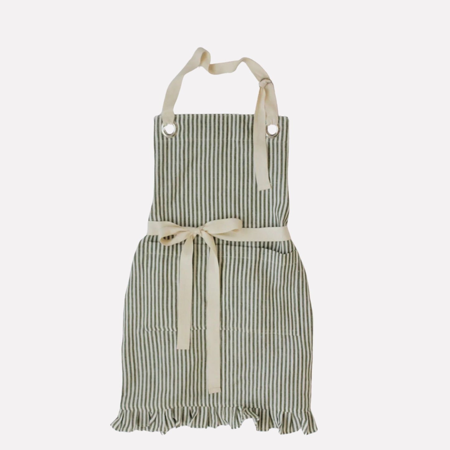 Porter Lane Home Ruffle Pin Stripe Apron - Green