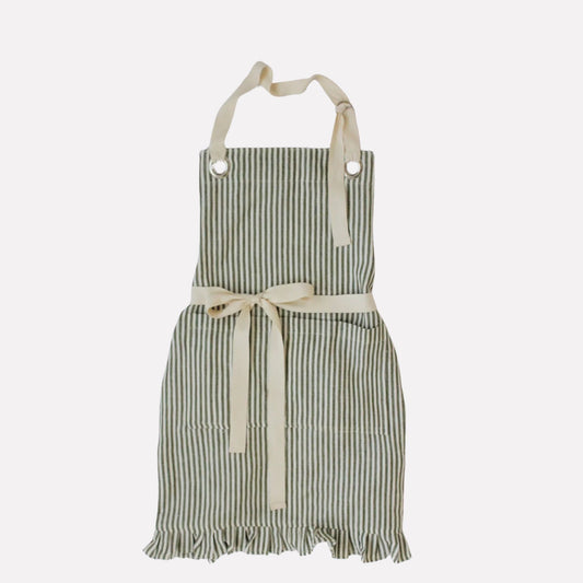 Porter Lane Home Ruffle Pin Stripe Apron - Green