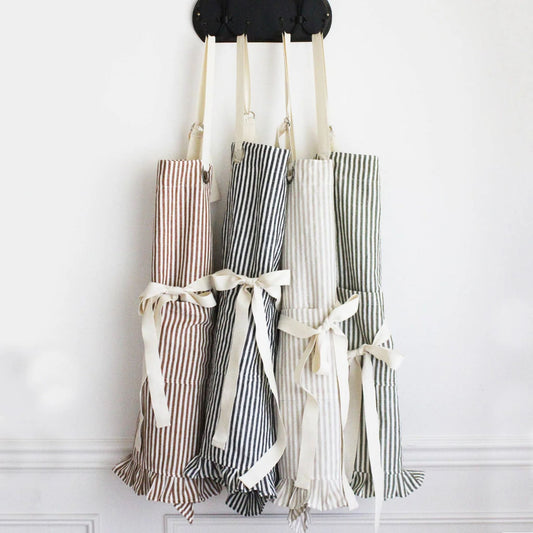 Porter Lane Home Ruffle Pin Stripe Apron - Green