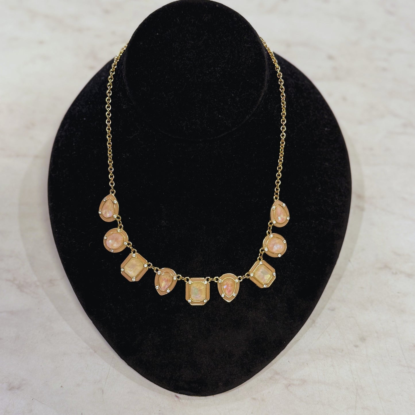Teardrop Round Crystal Link Necklace - Peach