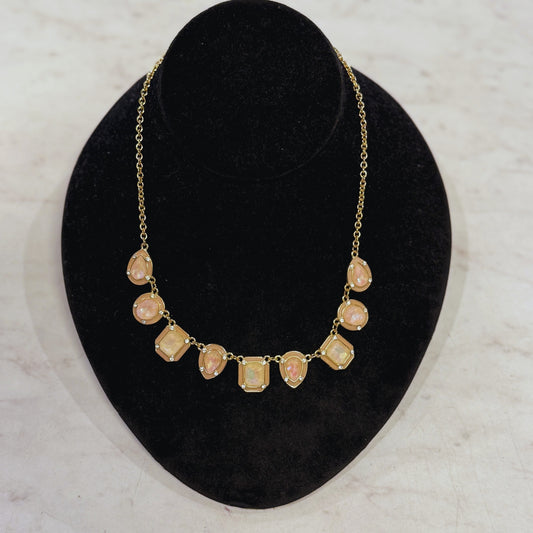 Teardrop Round Crystal Link Necklace - Peach