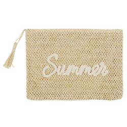 Woven Straw Pouch with Summer Embroidered