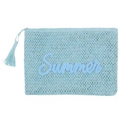 Woven Straw Pouch with Summer Embroidered